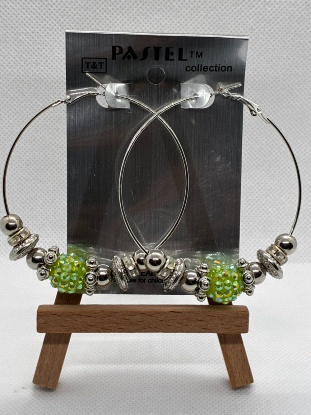 3For$20 Pastel Collection Lime Green Beaded Silver Fashion Hoop